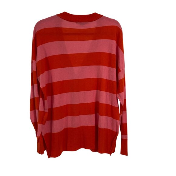 Sanctuary Cityscape V-Neck Cardigan Striped Sweater in Flamingo Red Size M - Picture 6 of 8